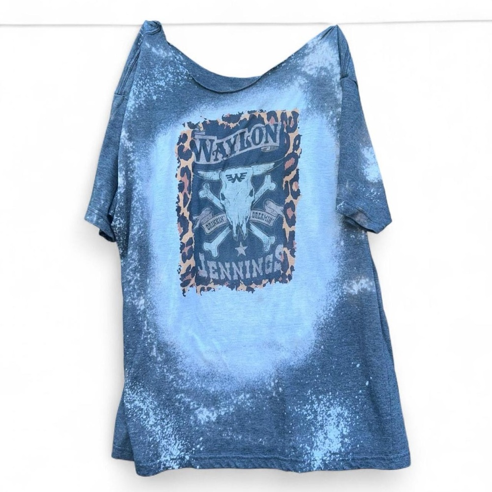 Waylon Jennings Oversized Off the shoulder tee with distressed details size XL